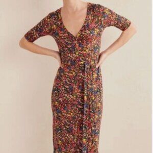 Boden Ecovero Floral V-Neck Buttondown Jersey Midi Dress Size 6